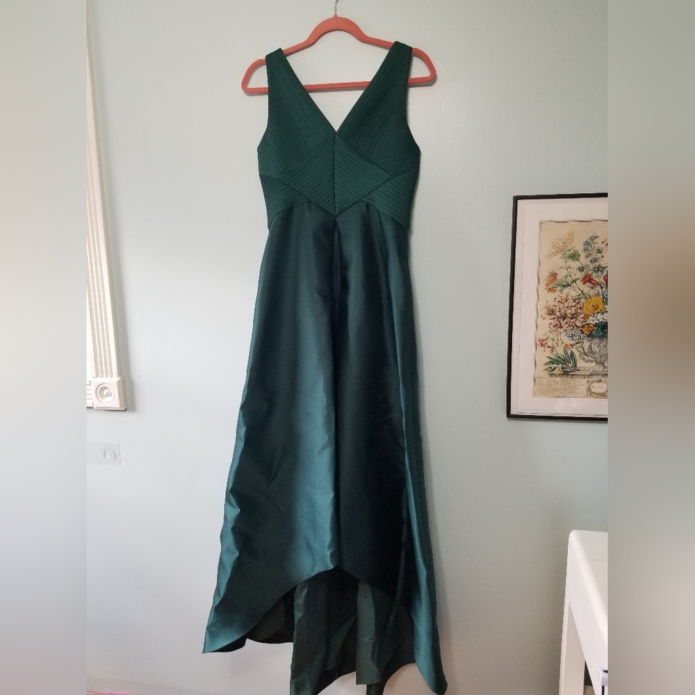 Dark Green Satin High-Low Dress